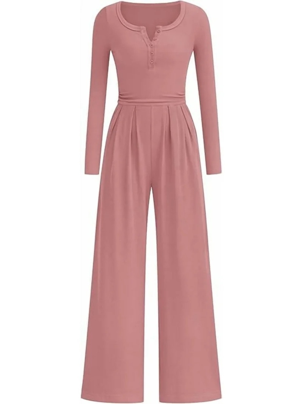 Long-Sleeve Wide-Leg Jumpsuit in Dusty Rose